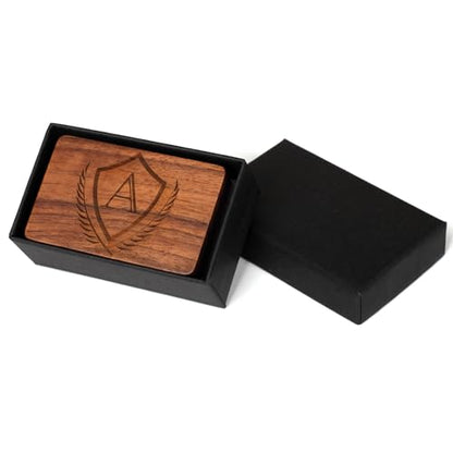 Mens Initial Cufflinks and Tie Clip A-Z Alphabet Letter Black Stainless Cuff Links Tie Bar with Engraved Walnut Wood Box Groom Groomsman Wedding Set - style: Classic-A