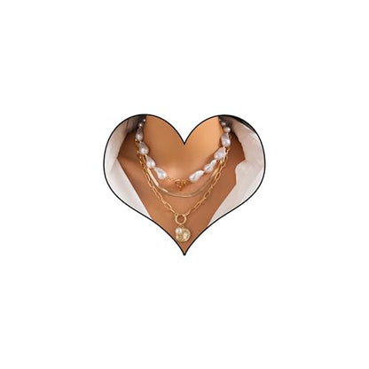 Gold Layered Necklaces for Women Chunky Layered Gold Necklaces Stacked Paperclip Chain Pearl Necklace Herringbone Toggle Clasp Choker Trendy Statement Jewelry Gifts - color: A7:chunky gold necklaces