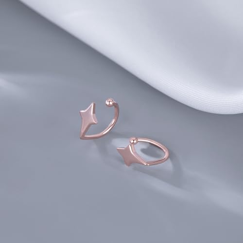Reffeer Solid 925 Sterling Silver Star Cuff Earrings Cartilage Wraps for Women Teens Helix Earrings Star Clip On Earrings No Piercing - color: C-Rose Gold Plated