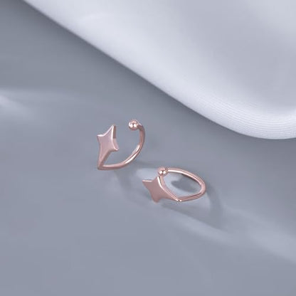 Reffeer Solid 925 Sterling Silver Star Cuff Earrings Cartilage Wraps for Women Teens Helix Earrings Star Clip On Earrings No Piercing - color: C-Rose Gold Plated