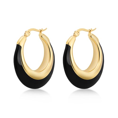 Milan Chiva Acrylic Gold Hoop Statement Dainty Summer Earrings | Brown Resin Chunky Huggie Vintage Earrings | Clear Enamel Drop Earring Lightweight Hypoallergenic Trendy Jewelry Gifts for Women - color: Enamel-Black