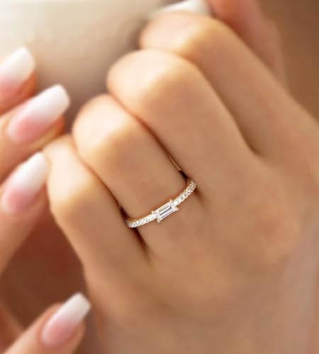 TIGRADE 1.5mm Eternity Ring Baguette Cubic Zirconia Anniversary Ring CZ Pave Wedding Band for Women Size 3-12 - color: Gold