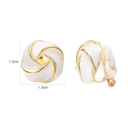 Yoursfs Knot Multicolor Clip on Earrings For Women Silver and gold Plated Large Non Pierced Floral Earrings - style: White four knot ear clip