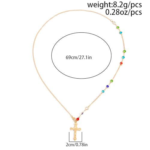 Back Body Chain for Women Boho Pearl Cross Flower Back Drop Necklace Adjustable Y-Shaped Lariat Back Jewelry - color: colorful