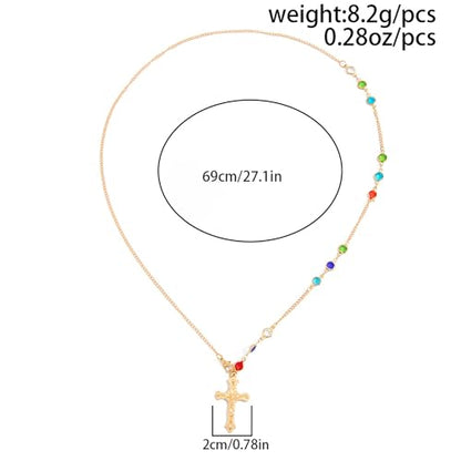 Back Body Chain for Women Boho Pearl Cross Flower Back Drop Necklace Adjustable Y-Shaped Lariat Back Jewelry - color: colorful