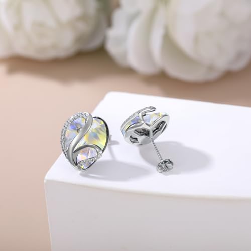 Butterfly Heart Birthstone Crystal Stud Earrings for Women S925 Sterling Silver Heart Birthstone Studs Birthday Gifts for Wife Mother Daughter Girlfriend Mom - color: 04-April