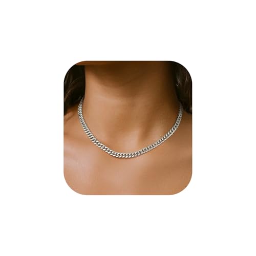 FindChic Cuban Link Chain Necklace for Women Men, Silver/Gold Plated Stainless Steel Solid Miami Curb Chain Hip Hop Punk Statement Jewelry, 5/12/14mm Width, 16/18/20 Inch Length, with Gift Box - color: 01. 5mm-Silver, size: 16inches