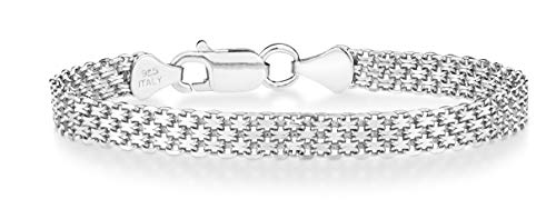 Miabella 925 Sterling Silver Italian 6mm Solid Bismark Mesh Link Chain Bracelet for Women, Made in Italy - style: Length 8 Inches