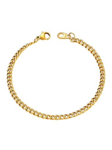 U7 Link Bracelets for Men, Cuban Link/Rope/Watch Band Solid Bracelet, Silver Black Gold Color Wrist Bracelet 3/6/9/12/15mm Width, 6.5/7.5/8.3 Inch Length, Hand Chain Jewelry for Mens Women - color: Cuban-Gold, size: 3.5mm, 8.3 inches