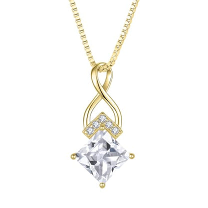 Infinity Necklace 925 Sterling Silver Princess Cut Pendant Birthstone Jewelry for Women - color: Golden Yellow