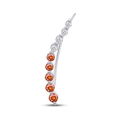 One Piece Right Ear Climber Earring for Women With Birthstone And White CZ | Floating Curved Bar Ear Crawler In 14K Gold Over Sterling Silver Jewelry for Her - color: Simulated Citrine