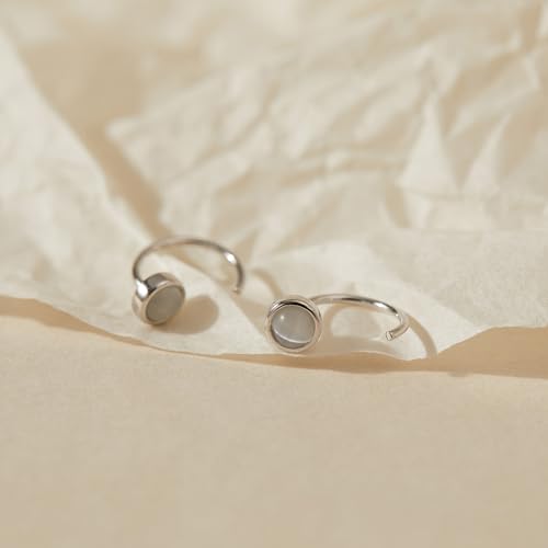 CHIC & ARTSY 925 Sterling Silver Half Hoop Earrings for Women, Dainty Huggie Hoops with Synthetic Opal, Moonstone, CZ & Gemstones, Lightweight Comfort Fit Everyday Elegant Jewelry - color: Moonstone/Silver