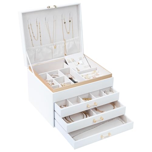 Jewelry Organizer Box, Women Jewelry Box White Jewelry Case 3-Layer with 3 Drawers, Jewelry Boxes for Women Jewelry Organizer, White - color: 4-Layer White, size: 3-Layer