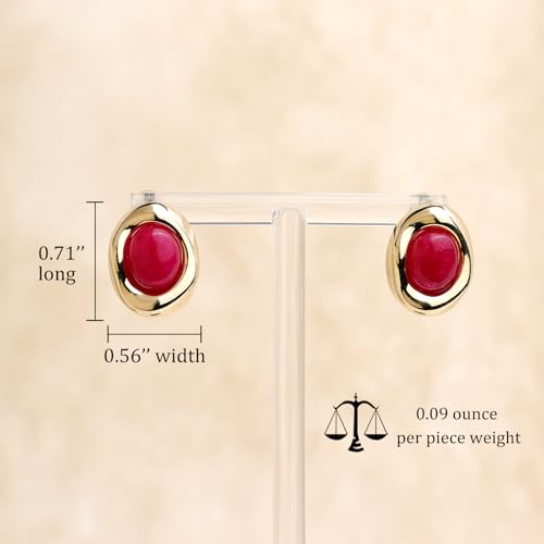 Jean Beau Chunky Gold Stone Stud Earrings for Women, Trendy Natural Gemstone Hypoallergenic Earing Valentine Jewelry Gift - color: Fuchsia