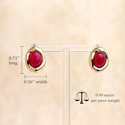 Jean Beau Chunky Gold Stone Stud Earrings for Women, Trendy Natural Gemstone Hypoallergenic Earing Valentine Jewelry Gift - color: Fuchsia