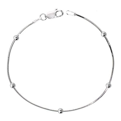 Savlano 925 Sterling Silver 9, 10 Inches Chain Anklet for Women Comes With a Gift Box - style: 8 Sided Snake/Bead