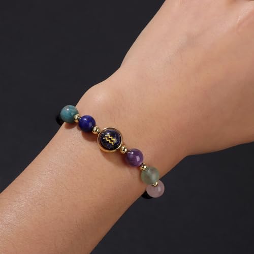 Zodiac Bracelets for Women 12 Constellations Healing Crystal Stone Beads Bracelet Birthday Zodiac Gifts Horoscope Spiritual Bracelet - color: Aquarius