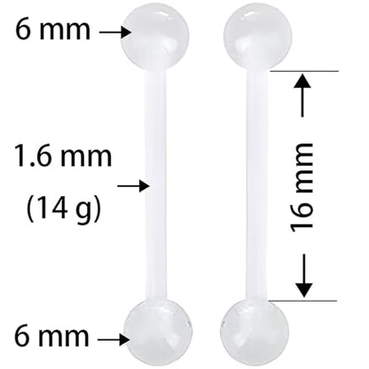 Glow in the Dark Barbell Piercing Set for Women Men 14 G Flexible Acrylic Tongue Ring Jewellery Long Nipple Piercings Bars Kit Hypoallergenic Cute Body Jewelry Stud 2 pcs - color: Pink