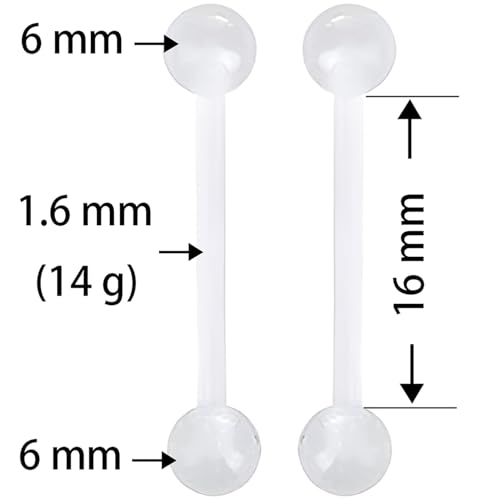 Glow in the Dark Barbell Piercing Set for Women Men 14 G Flexible Acrylic Tongue Ring Jewellery Long Nipple Piercings Bars Kit Hypoallergenic Cute Body Jewelry Stud 2 pcs - color: Orange