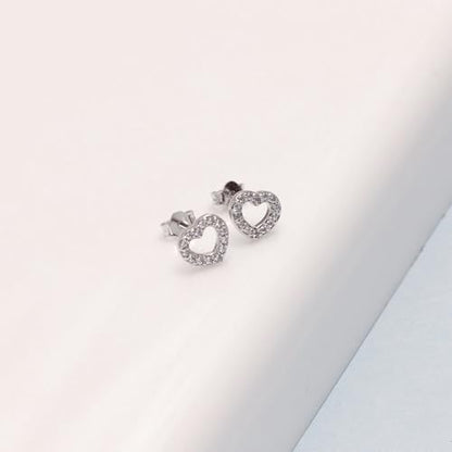 LeCalla 925 Sterling Silver CZ Stud Earrings for Women | Cubic Zirconia Halo & Heart Stud Earring | Rhodium-Plated Silver Jewelry for Her Mom Wife - color: Open Heart Studs
