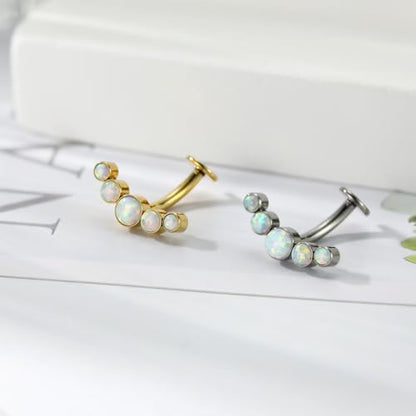 G23 Titanium Belly Jewelry 14G Flat Bottom Floating Belly Button Rings Curved Belly Barbell Navel Ring Belly Piercing 8/10/12/14mm Navel Rings Belly Piercings Jewelry for Women - color: Style5:Silver,5 Round White Opal