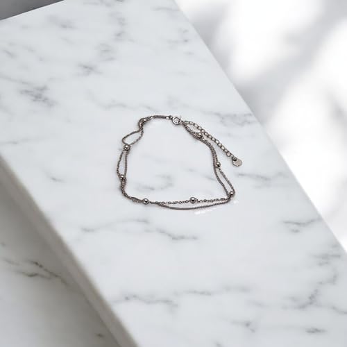 SVB 925 Sterling Silver Double-Strand Satellite Anklet – Adjustable, Hypoallergenic, Minimalist Jewelry for Women
