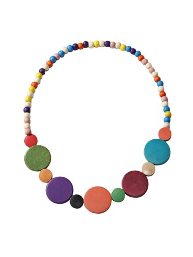 Colorful Ethnic Wooden Earrings Round Statement Dangle Earrings Multilayered Geometric Beaded Bracelet Necklace Set for Women Exaggerated Tribal Jewelry - color: Round Disc Pendant Neck Chain-Colorful