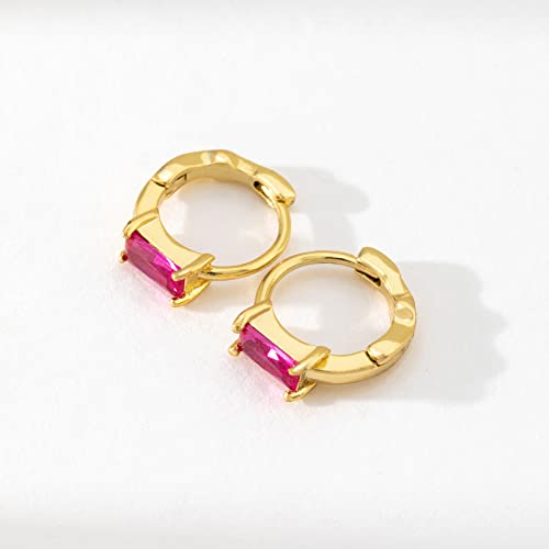 DAILY VIBES Dainty Butterfly Cross CZ Small Huggie Hoop Earrings for Women | Hypoallergenic, 14K Gold Plated Hoops, Tiny Cubic Zirconia, Cartilage Hoop Earrings for Women Trendy - color: Rose Red