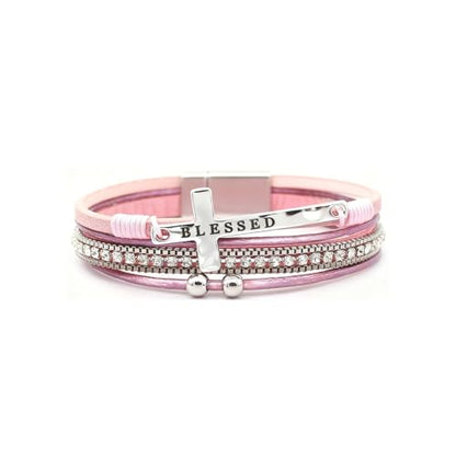 Leather Wrap Bracelets for Women, Boho Leopard Multi-Layer Crystal Beads Cuff Jewelry - color: J-Warp-051
