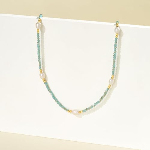 KissYan Beaded Choker Necklace for Women, Colorful Natural Gemstones Pearl Choker 14K Gold Plated Pendant Healing Crystal Necklace Handmade Stone Jewelry Gift | 14K Gold Plated Pendant Necklaces, Natural Gemstones Pearl Choker, Healing Crystal Chain, Hand