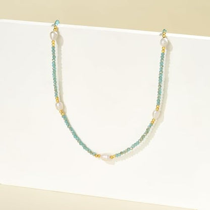 KissYan Beaded Choker Necklace for Women, Colorful Natural Gemstones Pearl Choker 14K Gold Plated Pendant Healing Crystal Necklace Handmade Stone Jewelry Gift | 14K Gold Plated Pendant Necklaces, Natural Gemstones Pearl Choker, Healing Crystal Chain, Hand