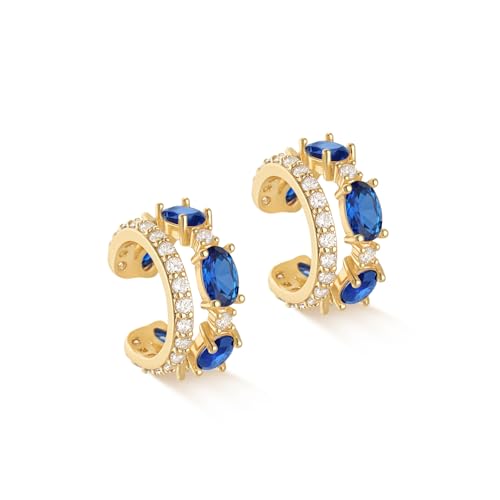 MYEARS Women Ear Cuff Earrings Gold Non Pierced Cartilage Clip on Open Wrap Split Double Hoop 14K Small Simple Hypoallergenic Everyday Jewelry - style: Blue / Pair