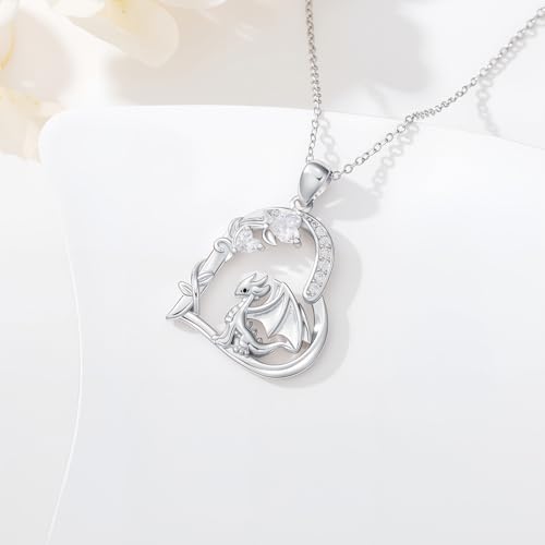 Heart Animal Necklace 925 Sterling Silver Cute Animal Pendant Jewelry Birthday Gifts for Women Girlfriend Mom Animal Lovers - style: Dragon