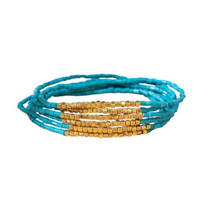 Boho Stackable Seed Beaded Bracelet Set for Women Colorful Multilayered Gold Beads Stretch Bracelets Summer Beach Bohemian Jewelry Gift - color: Blue