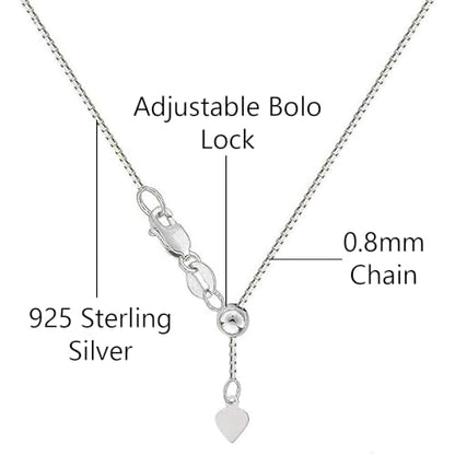 Savlano 925 Sterling Silver Solid 0.8mm Box Adjustable Bolo 14-24 Inch Chain Necklace For Women - Made in Italy Comes With a Gift Box - style: Silver