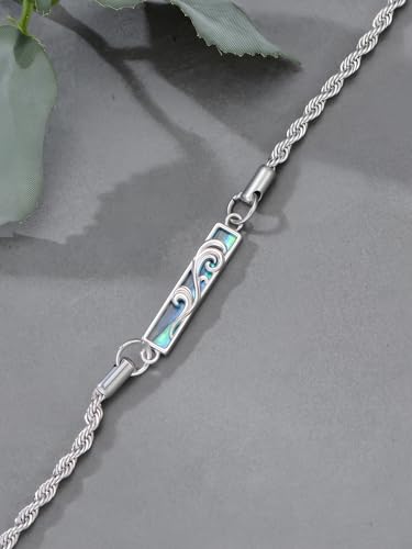 Waves/Tree of Life/Mushrooms/Moon Phase/Butterfly/Hummingbird Bracelet/Anklet 925 Sterling Silver Adjustable Abalone Shell Bar Bracelet/Anklet Summer Jewelry Gifts for Women - color: Waves-Abalone, size: Bracele 7"+2"