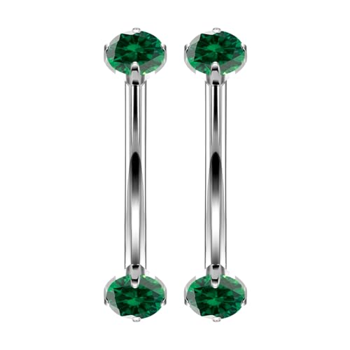 16G Astm F136 Titanium Eyebrow Piercing Jewelry Curved Barbell Eyebrow Ring Vertical Labret Lip Jewelry Daith Rook Earrings Navel Small Belly Button Ring Piercing Jewelry for Women Men CZ - style: 16G, 6MM Length, Green CZ