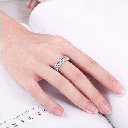 Uloveido Platinum Plated CZ Simulated Diamond Stack Eternity Band Ring J029 - color: White