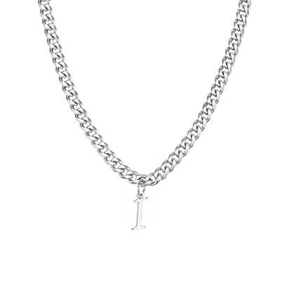 Stainless Steel Initial A-Z Necklace for Men Women,Cuban Chain,Titanium Steel Initial Letter Pendant Charm Necklaces Accessories Jewelry for Woman Man,21 Inch Chain - color: I