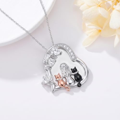 Heart Animal Necklace 925 Sterling Silver Cute Animal Pendant Jewelry Birthday Gifts for Women Girlfriend Mom Animal Lovers - style: 1-6 Two Cat