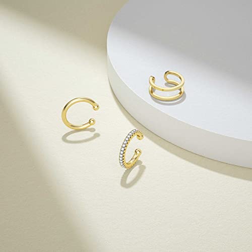 SEVENWELL Ear Cuffs for Women, Adjustable Non Piercing Cartilage Earrings | Adjustable Fit, Lightweight Comfort, Stackable Style, Sensitive-Ear Friendly, Daily & Party Wear - color: Style E-Gold-3 pcs