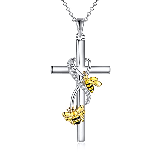 POPLYKE Cross Necklace for Women 925 Sterling Silver Cross Pendant Necklace Animal Jewelry Christmas Gifts for Women Mother Grandma - style: Bee