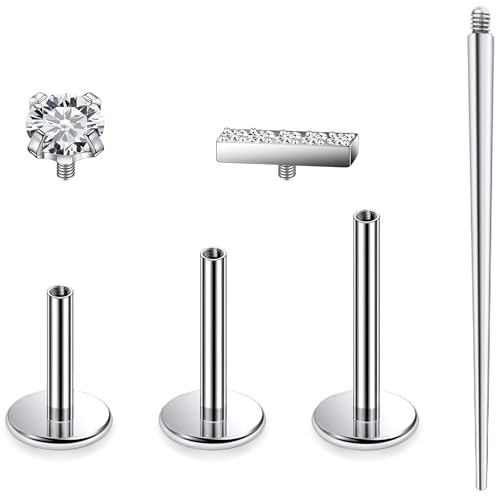 Titanium Flat Back Lip Rings Internally Threaded Earrings Studs Nose Rings 16G Cross Curve Stripe Tragus CZ Cartilage Lobe Rook Helix Conch Labret Medusa Piercing Jewelry for Women Men - style: Stripe