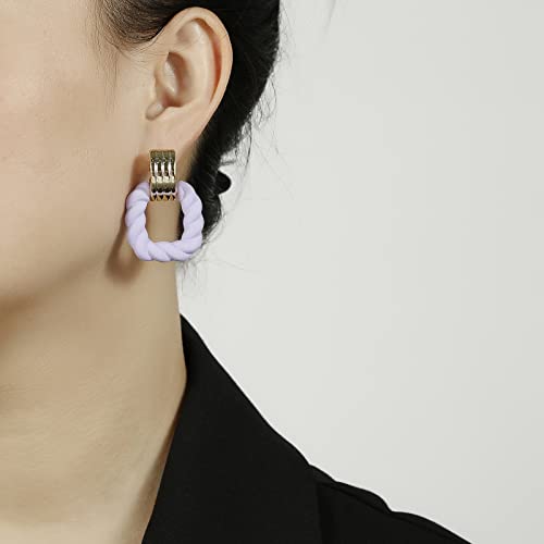 RUOFFETA Rectangle Earrings for Women, Acrylic Square Earrings Twisted Geometric Statement Jewelry - color: Lavender Gold