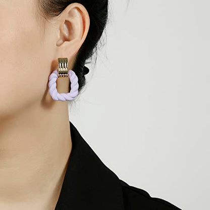 RUOFFETA Rectangle Earrings for Women, Acrylic Square Earrings Twisted Geometric Statement Jewelry - color: Lavender Gold