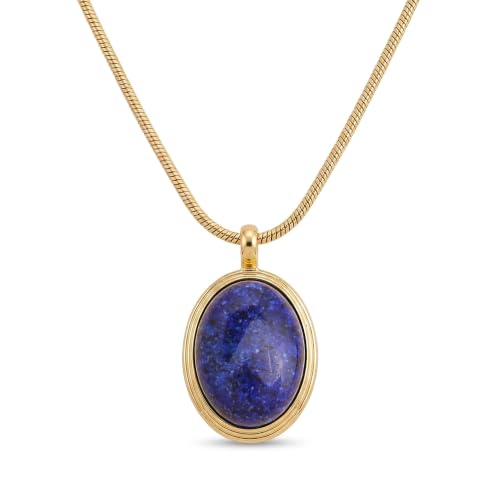 Sonateomber Gold Stone Pendant Necklace for Women, Chunky Statement Dainty Heart Oval Natural Gemstone Dangle Necklaces Wedding Prom Accessories Fashion Jewelry Gift - color: Blue