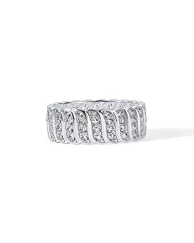 PAVOI 14K Gold Plated Chunky Ring | Cubic Zirconia Stackable Rings | Chunky Wide Band for Women - color: White Gold