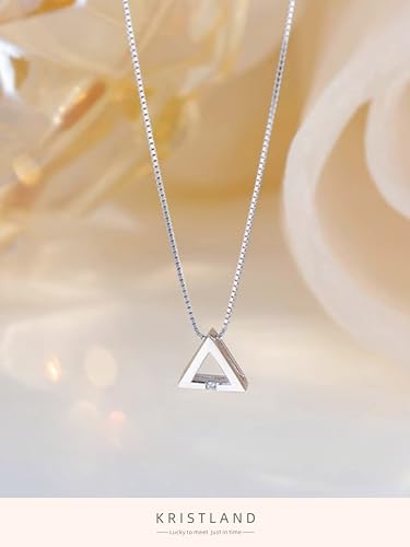 S925 Silver Women's Bar Necklace/Double Circle Layered Y Necklace Chain Adjustable Long/Tiny Pendant Chain Choker for Lady Gift - style: Triangle