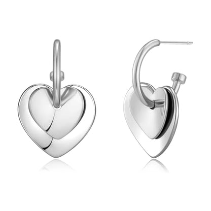 Two Tone Heart Dangle Earrings for Women Gold and Silver Heart Hoop Earrings 14K Gold Plated Valentine's Day Trendy Jewelry Everyday Jewelry - color: silver