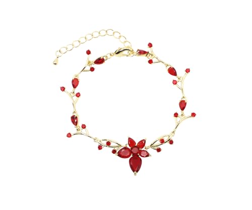 Faship Gorgeous CZ Crystal Floral Necklace Earrings Set - color: Red / 14K gold plated / Matching Bracelet